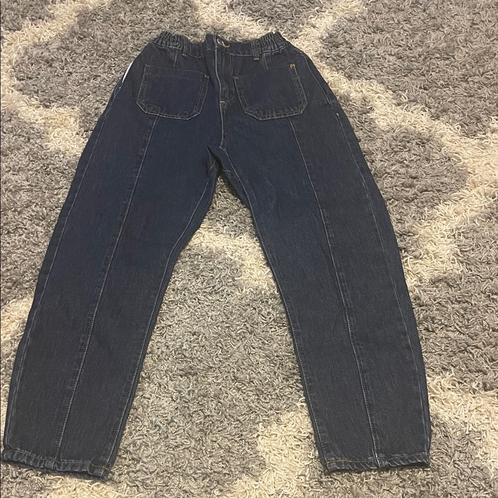 Zara Paper Bag Mom Dark Blue Relaxed Jeans